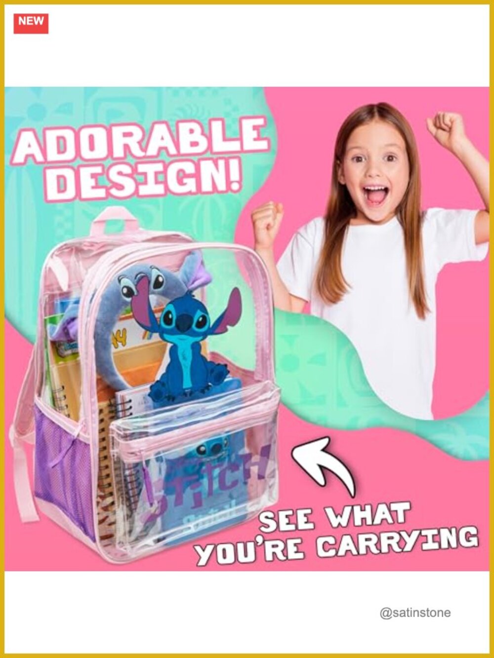 Disney Stitch Clear Backpack for School Girls Teens Stadium Events Travel - Picture 3 of 5